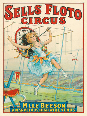 Strobridge Litho Co. - Sells Floto Circus: Mademoiselle Beeson, High Wire Venus, ca. 1921
