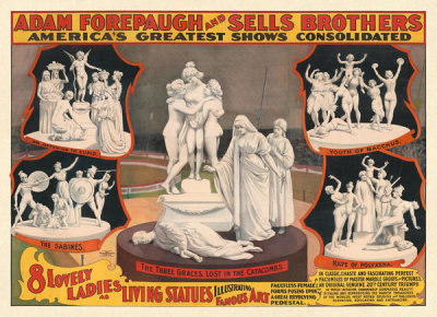 Strobridge Litho. Co., - Adam Forepaugh and Sells Brothers Circus: 8 Lovely Ladies as Living Statues Illustrating Famous Art
