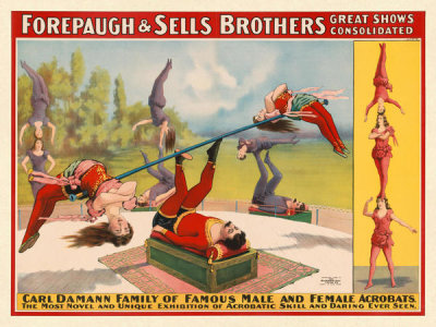 Strobridge Litho. Co. - Adam Forepaugh and Sells Brothers Circus: Carl Damann Family Acrobats, ca. 1899