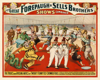 Strobridge Litho. Co. - Adam Forepaugh and Sells Brothers Circus: Twenty Funny Felt-Felt Crowned Fools, ca. 1899