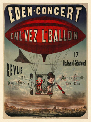Paris : Affiches américaines - Eden-concert, enl'vez l'ballon revue de m.m. Hermil & Numès, 1884