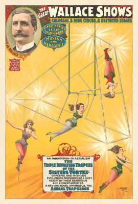 Courier Litho. Co. - The Great Wallace Shows Circus: Triple Revolving Trapeze of the Sisters Vortex, 1898