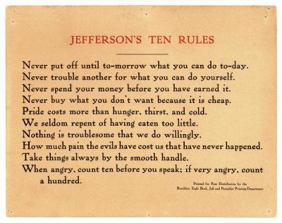 Brooklyn Eagle Book, Job and Pamphlet printing Department  - Jefferson's Ten Rules (printed 1900)