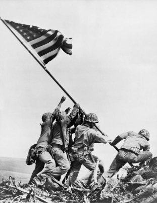 Joe Rosenthal - American Marines raising American flag on Mount Suribachi, Iwo Jima, 1945