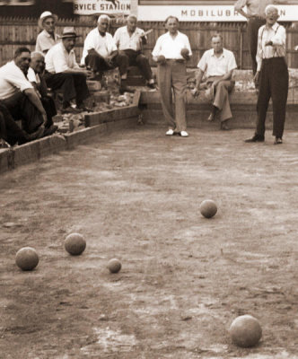 Angelo Rizzuto - Boccie game on a dirt court near 1st Ave., New York City, 1949