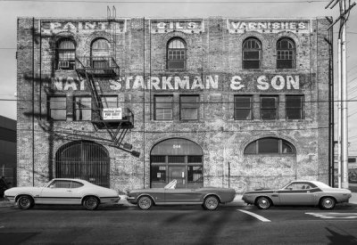 Gasoline Images - Urban Landscape with Muscle Cars (B&W)